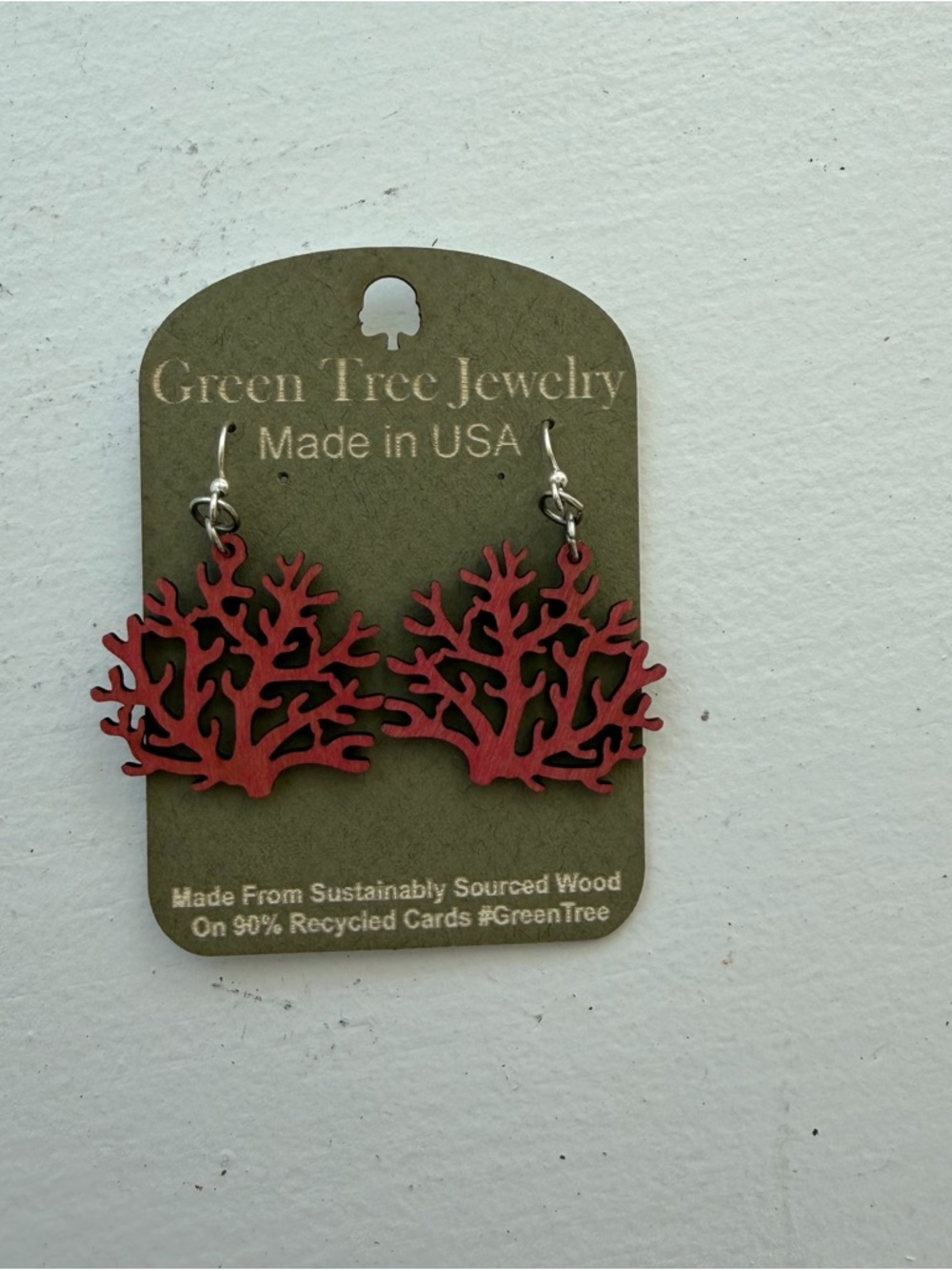 Red Coral Wood Drop Earrings